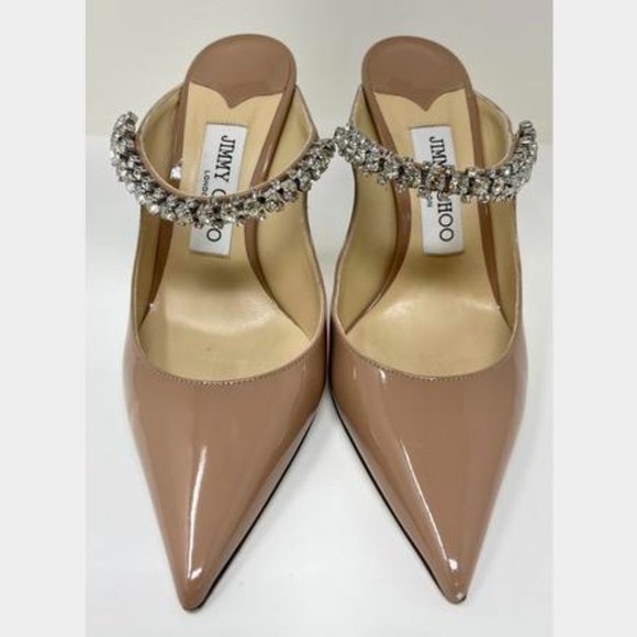 Jimmy Choo Shoes - Jimmy Choo Bing 100 Ballet Pink Patent Leather Crystal Strap Mule Heels
